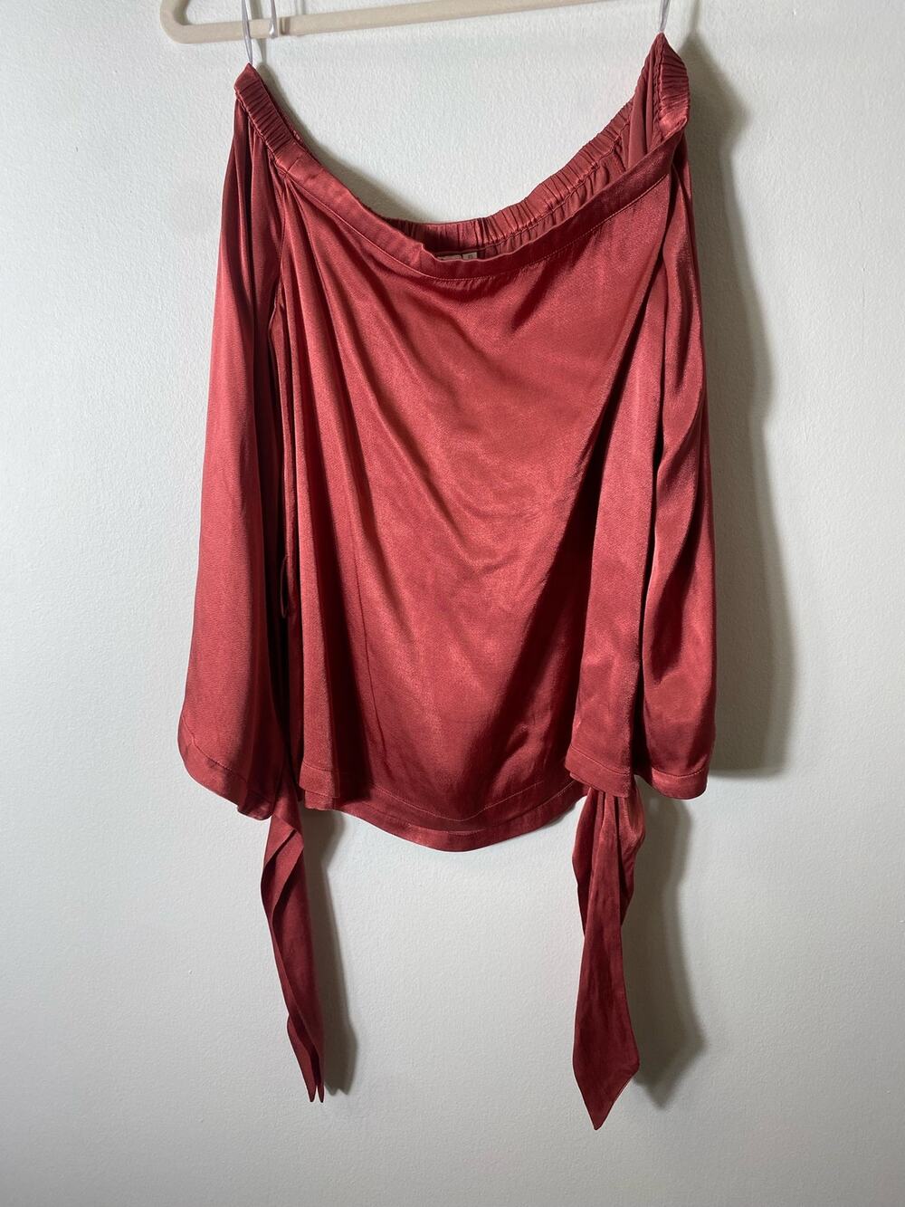 PS The Label Red Satin Off Shoulder Long Sleeve Top Sz XS